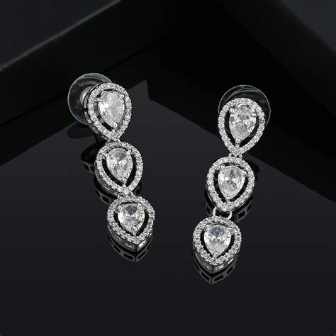 Estele Rhodium Plated CZ Precious Pears Earrings