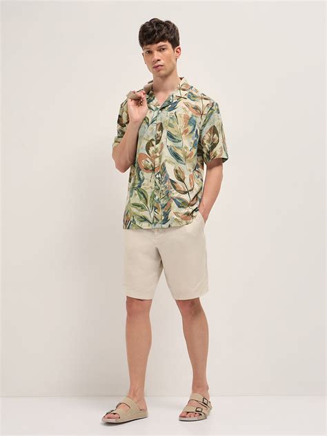 Men Multicolor Abstract Botanical Print Oversized Fit Half Sleeve Shirt ...