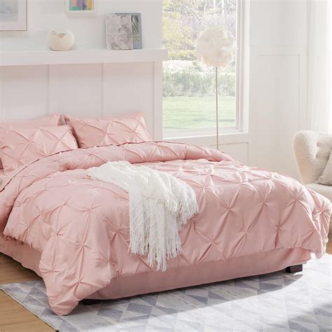 BEDSURE Pink Comforter Set Queen - Bed in a Bag Queen 7 Pieces, Pintuck ...