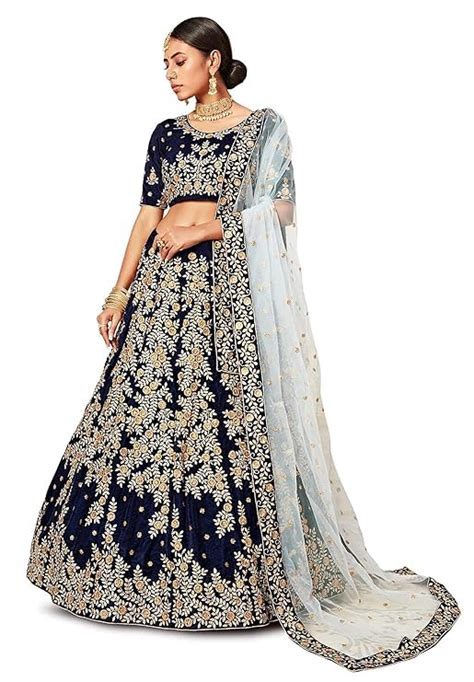 Zeel Clothing Women Velvet Dress Material Navy Blue Zari and Diamond ...