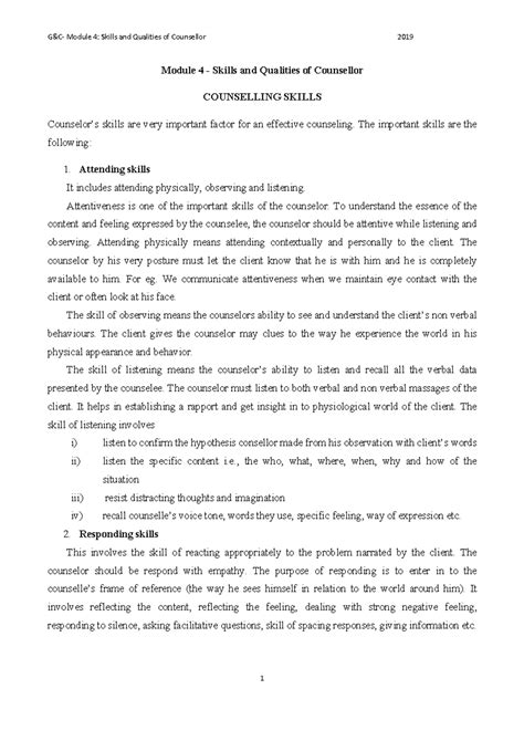 Guidance and Counselling - Module 4 - Skills and Qualities of ...
