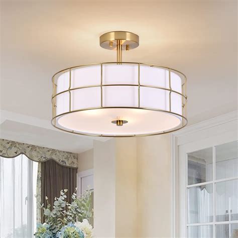 Edwarmlux 3-Light Semi Flush Mount Ceiling Light Fixture, 12.6" Gold ...