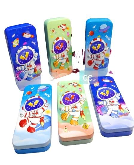 CLICKETY CLACK Space Astronaut Universe Double Layer Metal Pencil Box ...