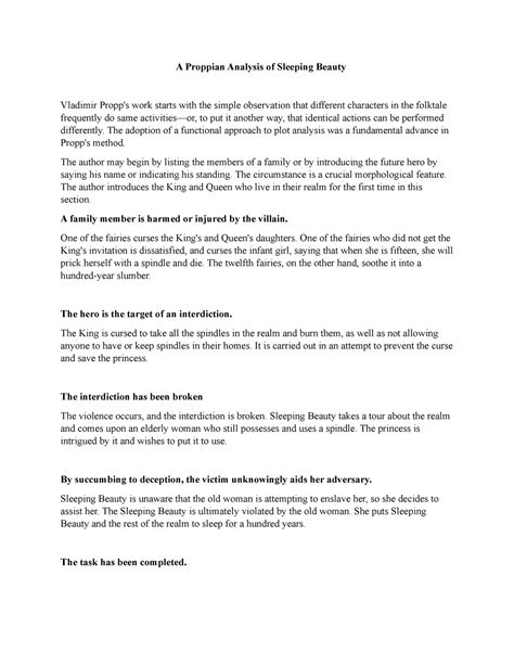 A Proppian Analysis of Sleeping Beauty - Community Journalism - Christ ...