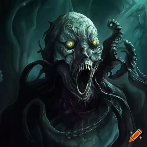 Creepy smile in a lovecraftian horror style on Craiyon