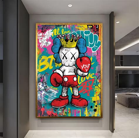 Kaws Frame Wall Art Kaws Wall Art Kaws Figure Graffiti Wall Art Large ...