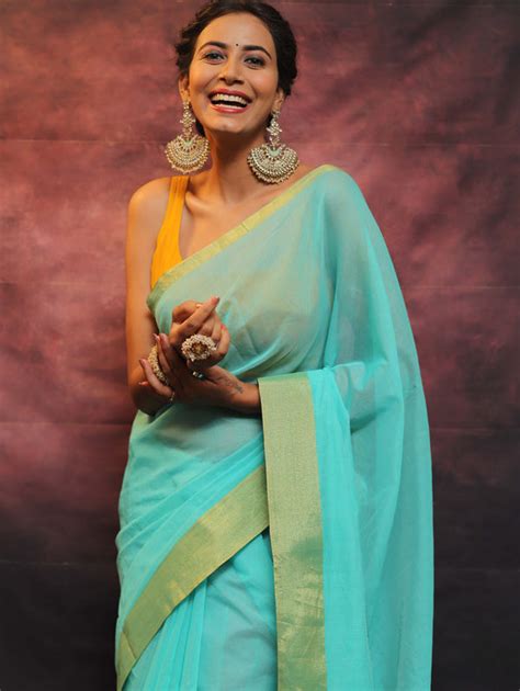 Banarasee Chanderi Cotton Hand-Embroidered Saree-Blue