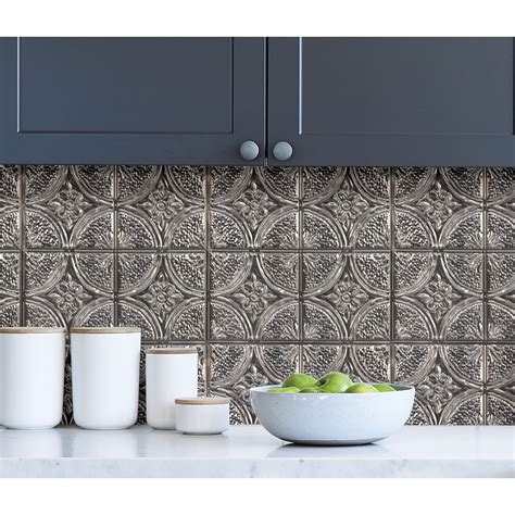 NH3922 - Camden Antique Silver Faux Tin Peel and Stick Backsplash Tiles ...