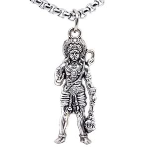 Buy Elleva Hanuman ji Locket with Chain Silver for Men | Bajrangbali ...