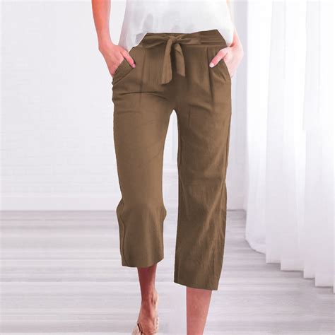 Brown Capri Pants for Women Pants for Women Cotton Linen Casual Summer ...