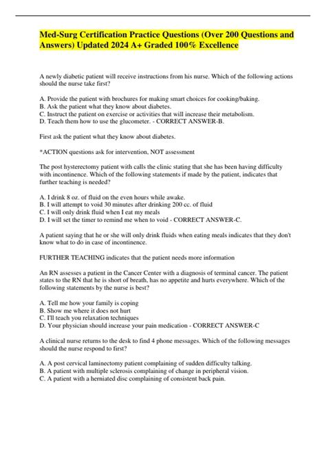 Med-Surg Certification Practice Questions (Over 200 Questions and ...