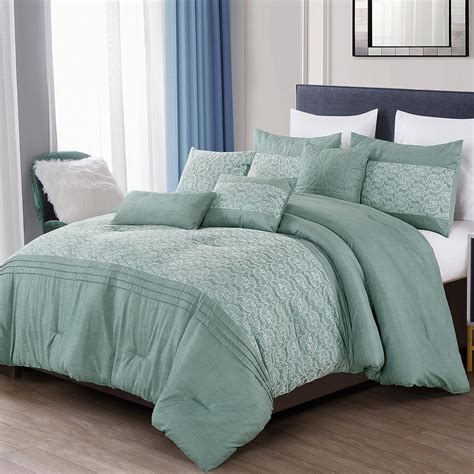 ESCA 7-Piece Brenda Teal White Embroidery Pintuck Comforter Bedding Set - OEKO-TEX Standard 100 ...