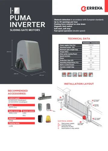 Gate Automation - ERREKA Gate Motor for sliding gates weight upto 400Kg ...