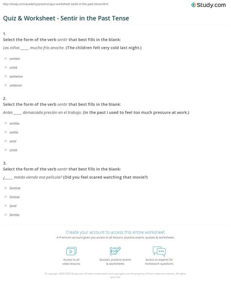 Quiz & Worksheet - Sentir in the Past Tense | Study.com