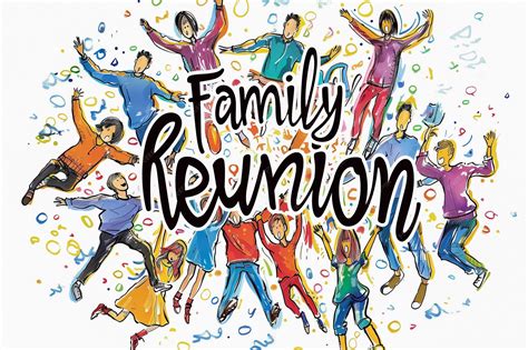 The word Family Reunion clipart White background central focus detailed ...