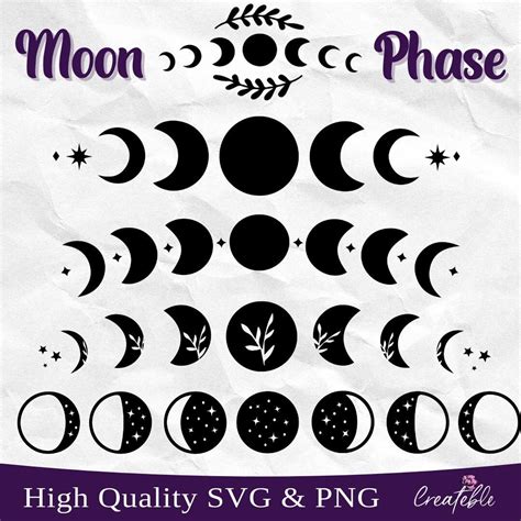 Moon Phase Clipart, Moon Phase SVG, Moon SVG Bundle, Bohemian Moon SVG, Moon Clipart Bundle ... - Moon Phases Clip Art