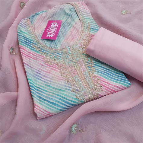 Set 37-8th May - Dual shaded Leheriya Modal - Golden Thread Embroidery ...