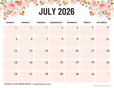 July 2026 Calendars (52 Free PDF Printables)