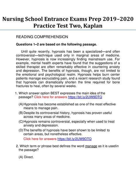 Nursing School Entrance Exams Prep 2019 2020 Practice Test Two Kaplan ...