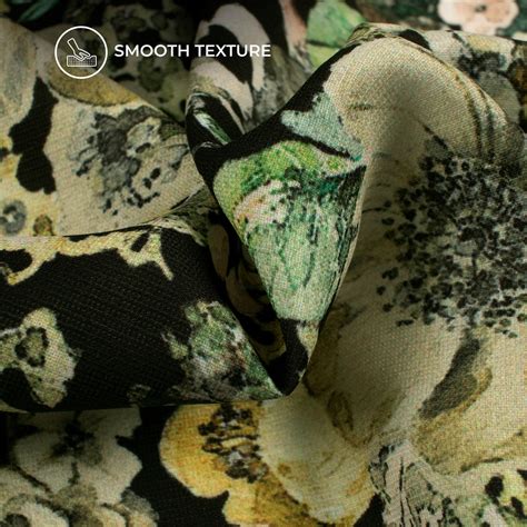 Flaxen Yellow And Black Floral Digital Print BSY Crepe Fabric – Fabcurate