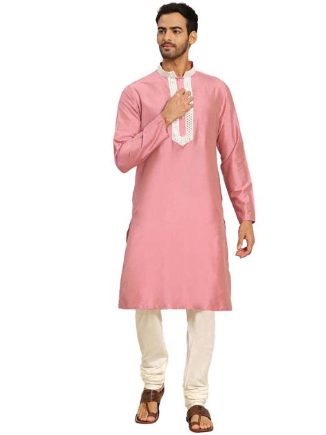 Buy KISAH Men's Indian Ethnic WEAR Kurta for Wedding & Festivals | Pink ...