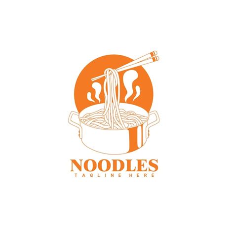 Ramen di noodle sul logo disegnato a mano doodle pentola di cottura ...