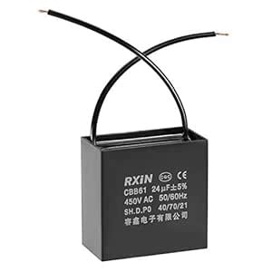 uxcell CBB61 Run Capacitor 450V AC 24uF 2-wire Metallized Polypropylene ...