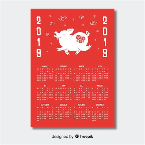 Hand gezeichneter chinesischer Kalender des neuen Jahres 2019 ...