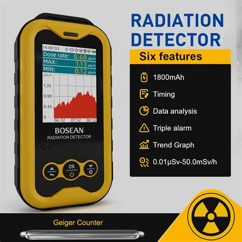 Bosean fs-5000 nuclear radiation tester 2.4-inch tft led glass geiger counter high sensitivity ...