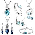 Om Jewells Rhodium Plated Exquisite Blue Crystal Pendant Set, Bracelet ...
