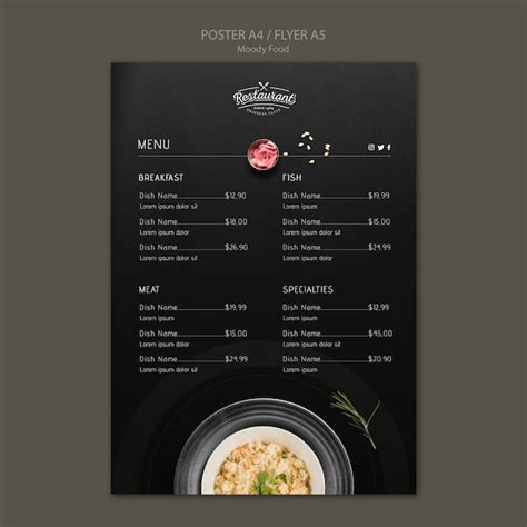 Moody cibo ristorante poster concetto mock-up | PSD Gratis