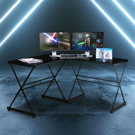 Buy Techni Mobili L-Shaped Glass Computer Desk, Black Online at Lowest ...