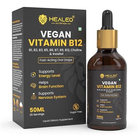 Healeo Vegan Vitamin B12 Drops Supplement for Men & Women with B1,B2,B3 ...