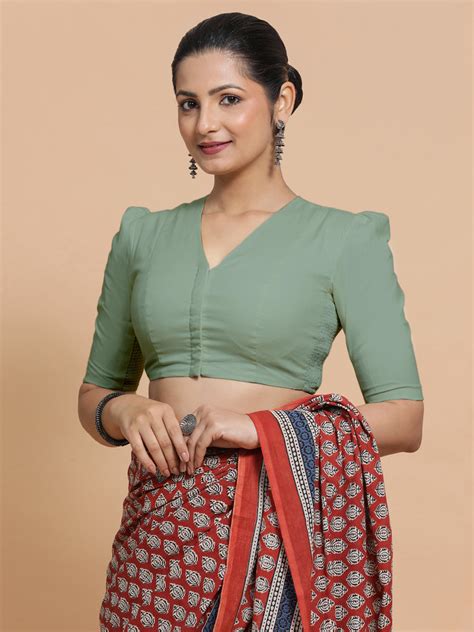 Shravani Mint Green Puff Sleeves Blouse for Daily & Work Wear – Binks