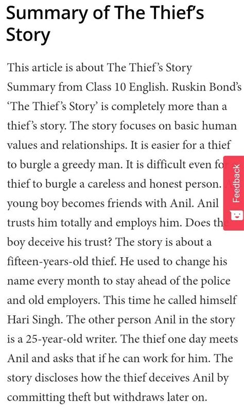 The thief's story Footprints without feet book Write it's summary in ...