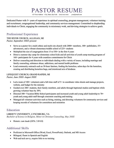 Pastor Resume [Sample & How to Write] | Resume Genius