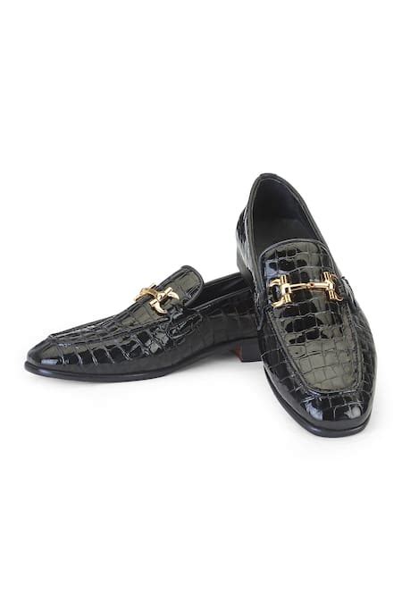 Buy Black Barek Croco Leather Shoes For Men by SHUTIQ Online at Aza ...