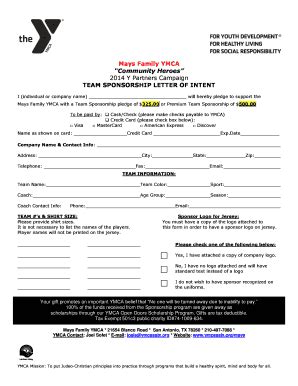 Fillable Online TEAM SPONSORSHIP LETTER OF INTENT Fax Email Print ...