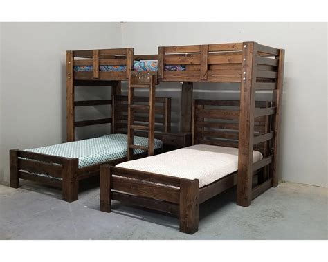 Triple Wall Bunk Bed - Unique Bedroom Bunk Bed Set Solid Wood Furniture - Etsy | Bunk bed sets ...