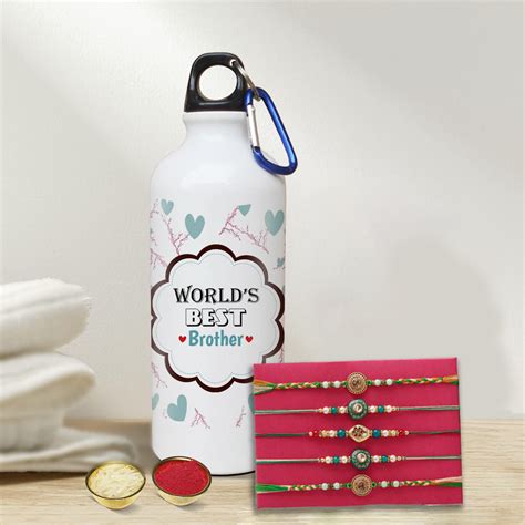 Bottle With 5 Set Of Rakhi– Bloomsvilla