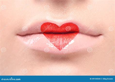 Lovely Red Make Up at the Heart Shape on Lips Stock Photo - Image of ...