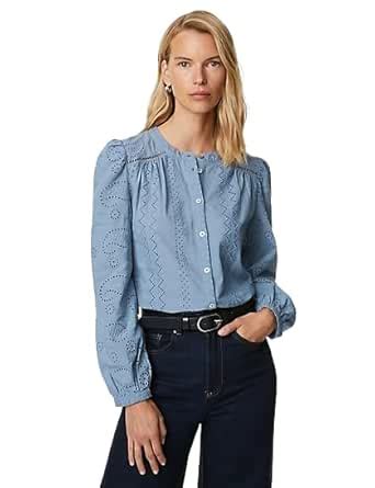 Marks & Spencer Pure Cotton Broderie V-Neck Longline Blouse ...