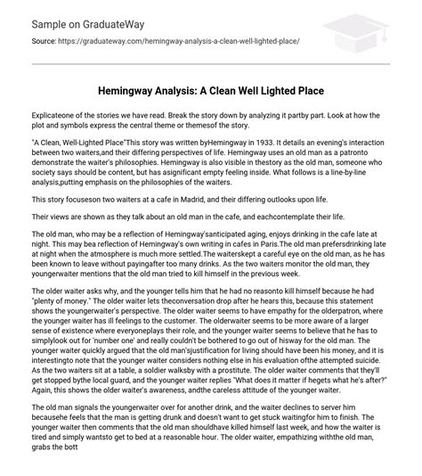⇉Hemingway Analysis: A Clean Well Lighted Place Essay Example | GraduateWay