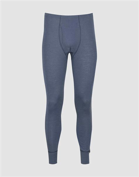 Men's merino wool long johns with fly - Thunder blue - Dilling