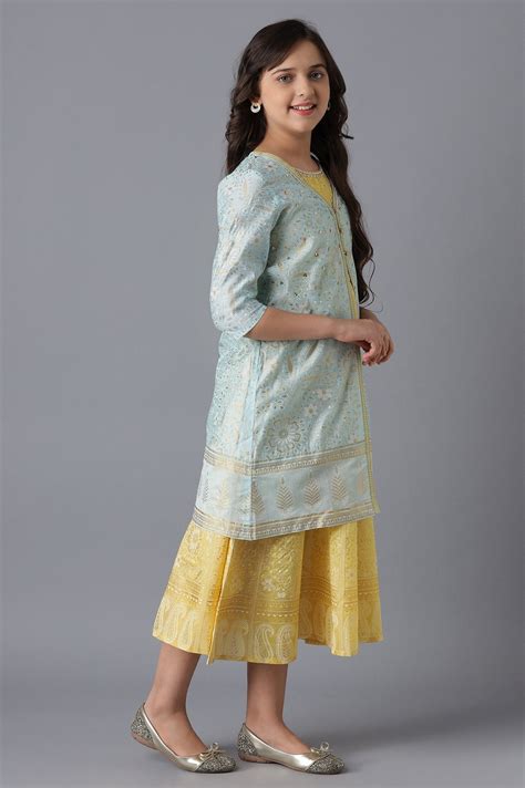Buy Blue Gillet and Yellow Dress Girls Set Online for Woman | Shop for ...