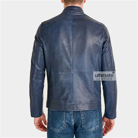 Get Mens Blue Cafe Racer Leather Jacket Online Pakistan