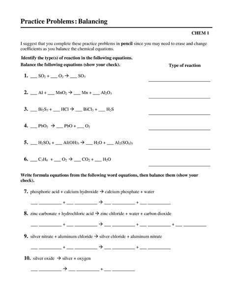 Image result for Balancing Equations Practice Problems