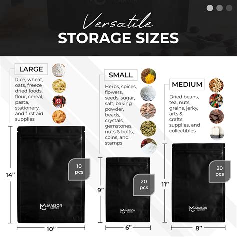 Mylar Bags for Food Storage - 50 Pack - 3 Bag Sizes - Small, Medium & 1 ...