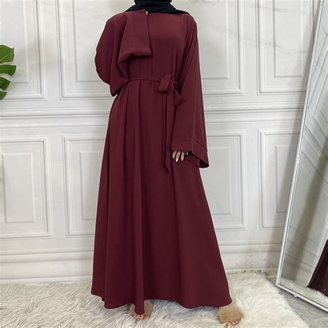 Plain Abaya with Belt and Large Sleeves Maroon Color with Dupatta in F ...