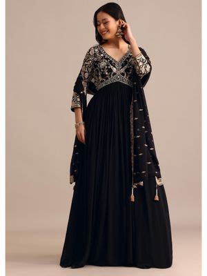 Buy KALKI FASHION Black Embroidered Georgette Anarkali Kurta with ...